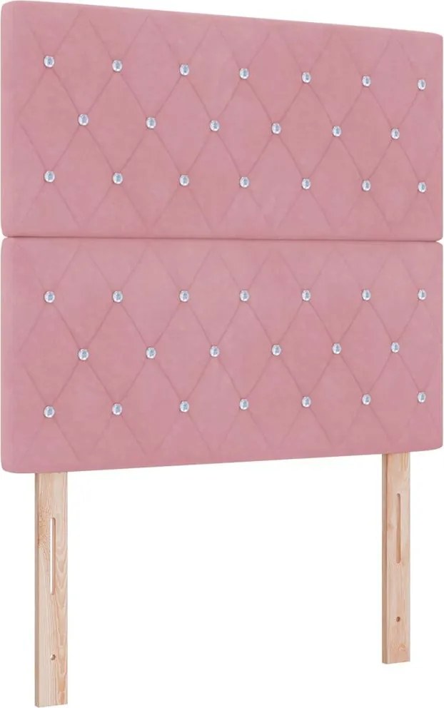 vidaXL Tăblie LED cu benzi LED cu headboard Manual Roz 100 cm Catifea