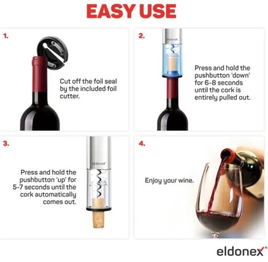 Tirbușon electric ELDONEX EWO-2200-SL 4xAA crom mat