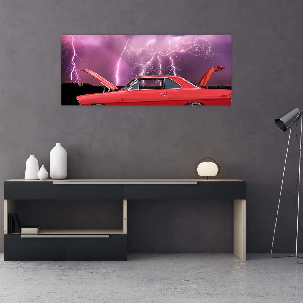 Tablou cu mașina roșie (120x50 cm)