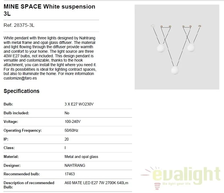 Lustra cu 3 pendule design modern MINE SPACE White 28375-3L