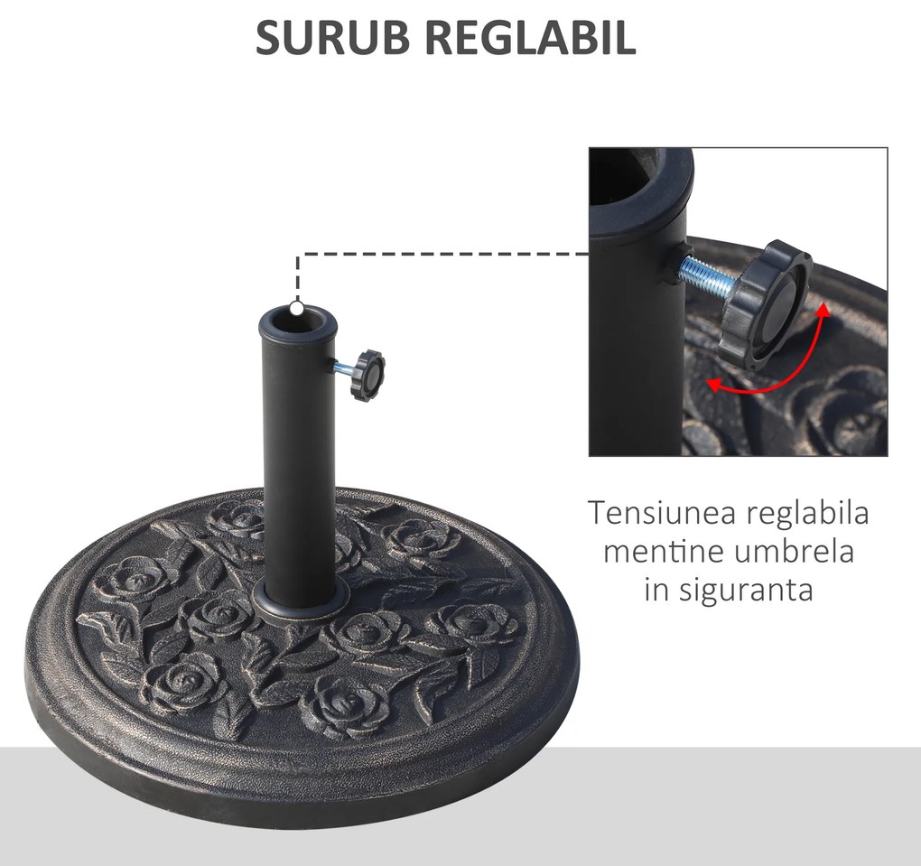 Baza pentru umbrela rotunda Outsunny, 9kg , rasina,Φ45.5x32cm, negru | Aosom RO