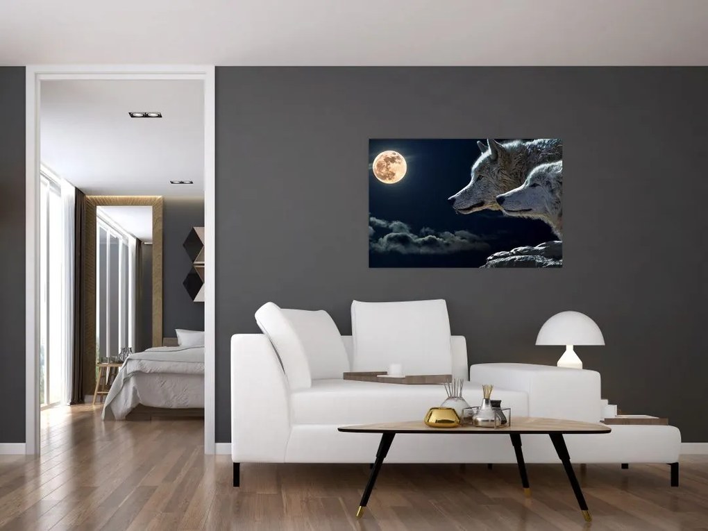 Tablou cu lupi în lună (90x60 cm)