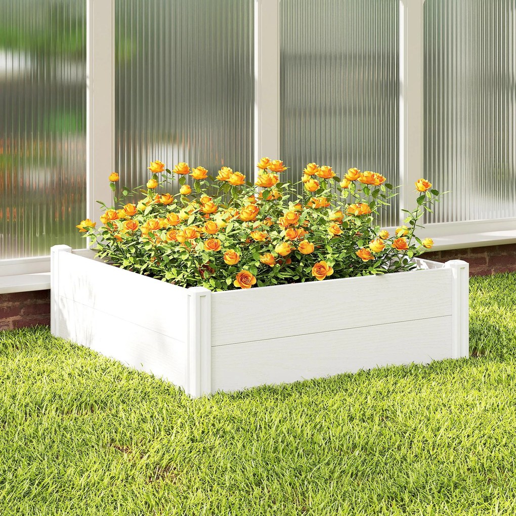 Outsunny Pat înălțat din plastic, modular, plantator cu montaj DIY, solariu 197 x 54 x 33 cm Alb | Aosom Romania