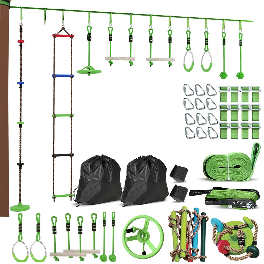AIYAPLAY Set de corzi de cățărat, kit de coardă pentru copii, diverse opțiuni de cățărat și alunecat, sac de transport, Verde | Aosom Romania