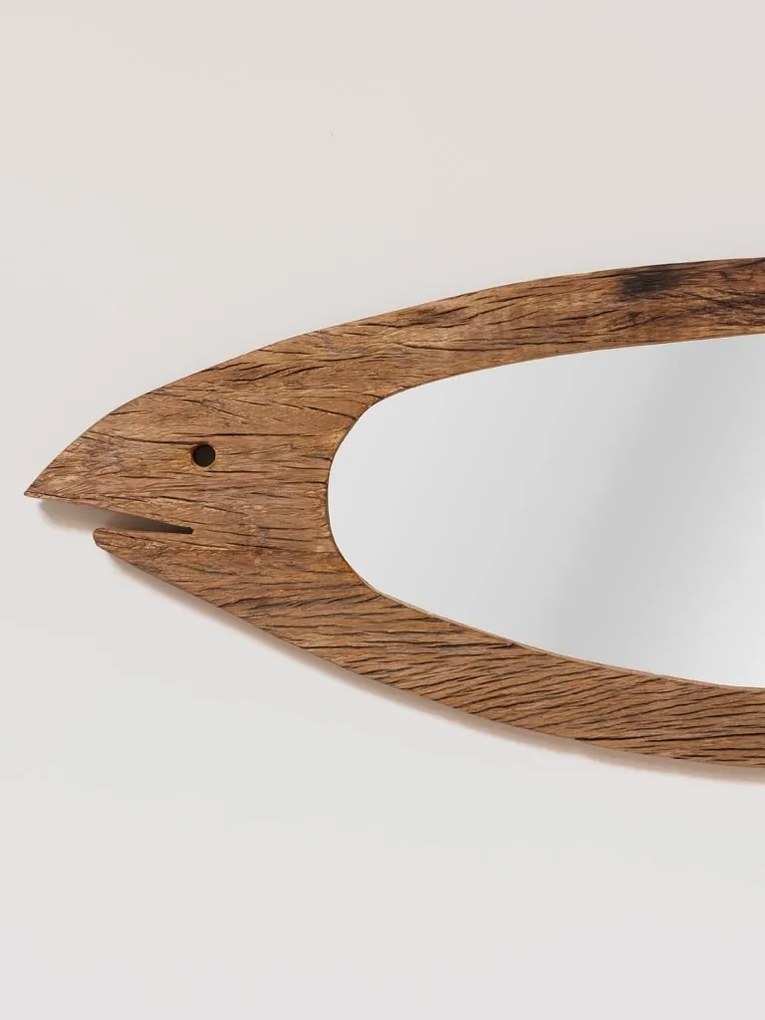 Oglinda de perete, din lemn reciclat, in forma de peste, Fish