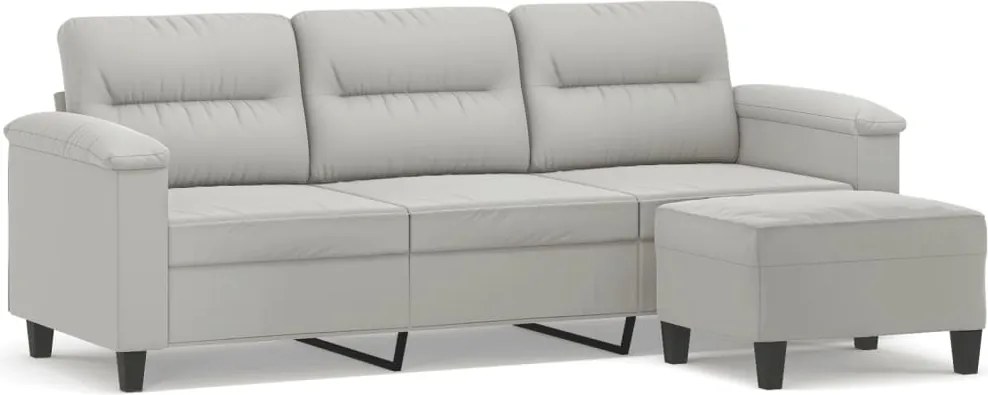 vidaXL Canapea cu 3 locuri și taburet, gri închis, 180 cm, microfibră