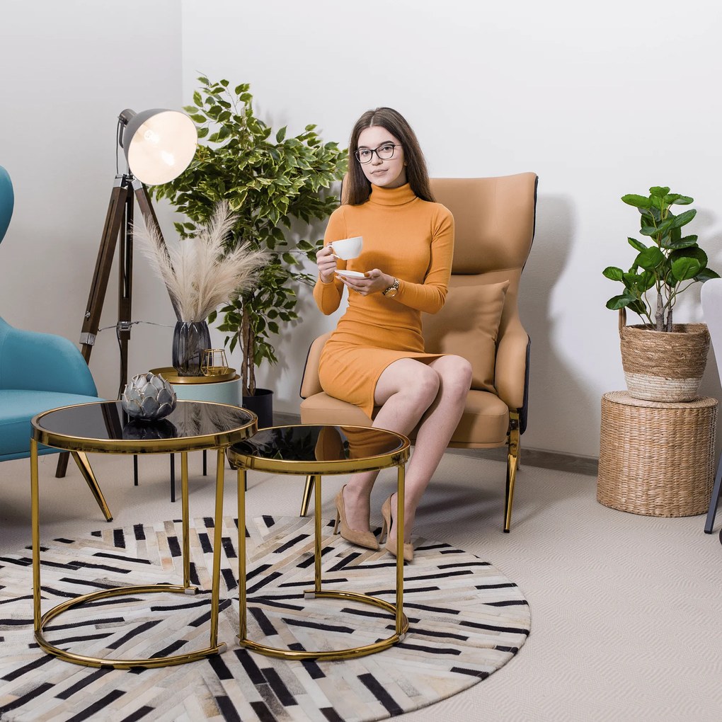 Fotoliu de lux de design, piele ecologică camel / neagră, ARTES