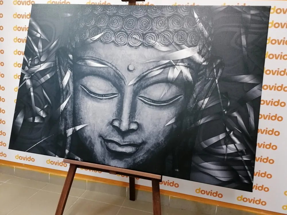 Tablou Budha zâmbitor în design alb-negru