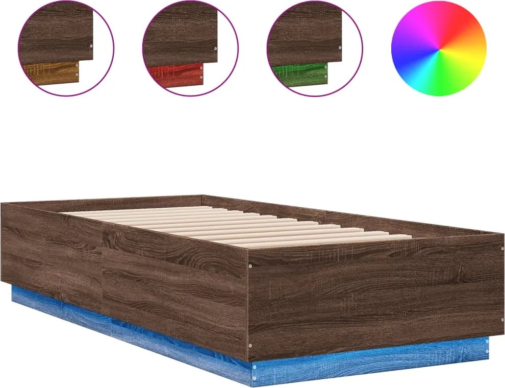 vidaXL Cadru de pat cu lumini LED stejar maro 100x200cm lemn prelucrat