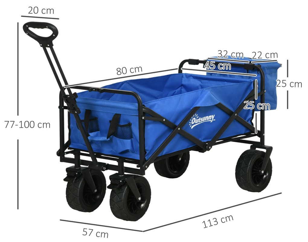Outsunny Cărucior Pliabil de Exterior cu Geantă Frigorifică Detașabilă, Capacitate 100kg, Ideal pentru Grădină și Camping, Albastru | Aosom Romania