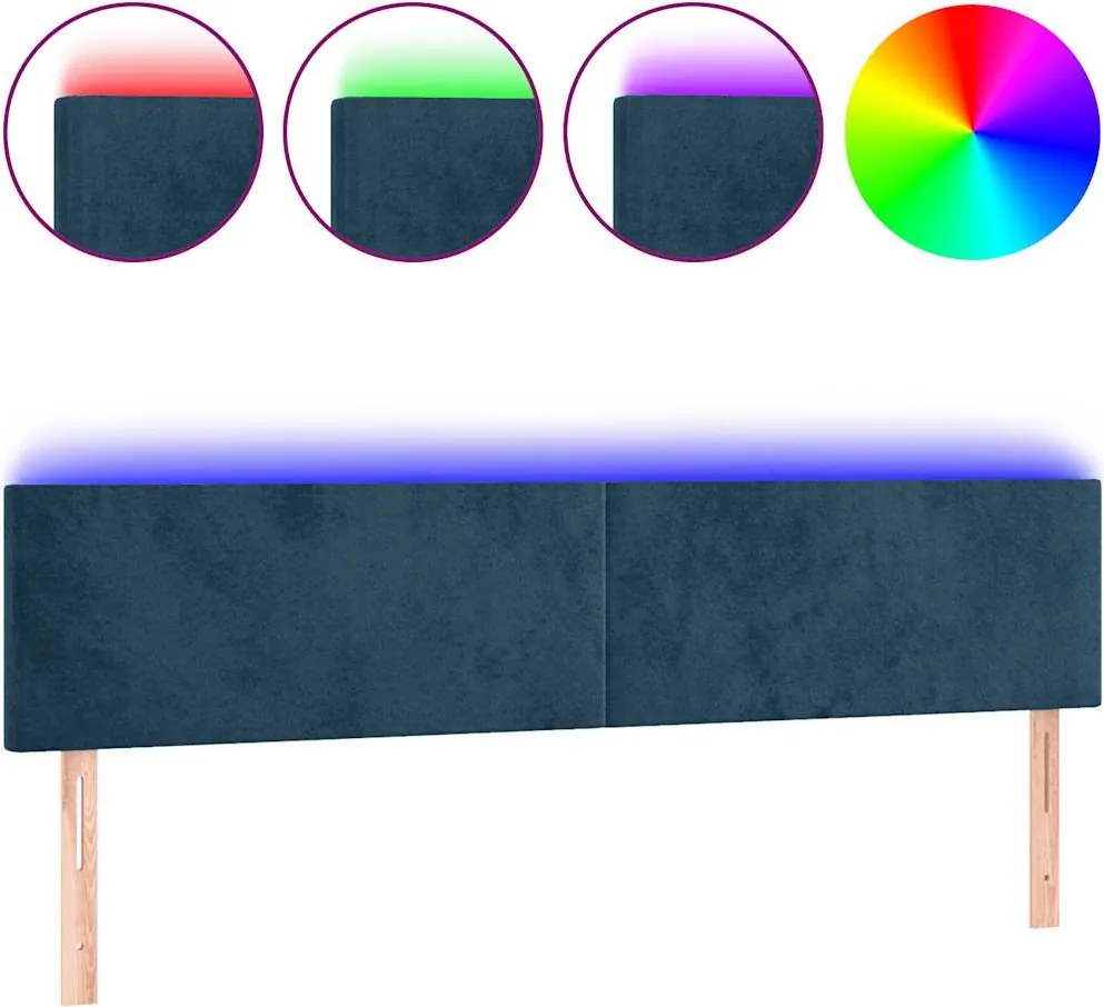 vidaXL Tăblie de pat cu LED, albastru închis, 160x5x78/88 cm, catifea
