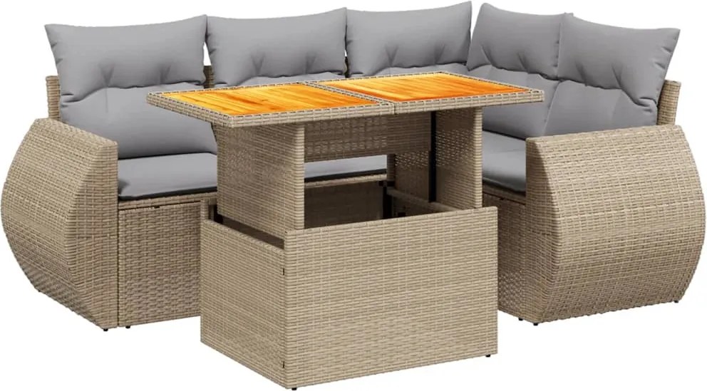 vidaXL Set canapele de grădină cu perne, 5 piese, bej, poliratan