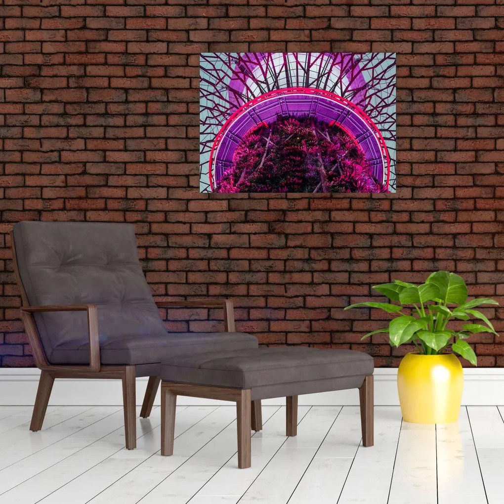 Tablou pe sticlă abstrac - crengi violete (70x50 cm)