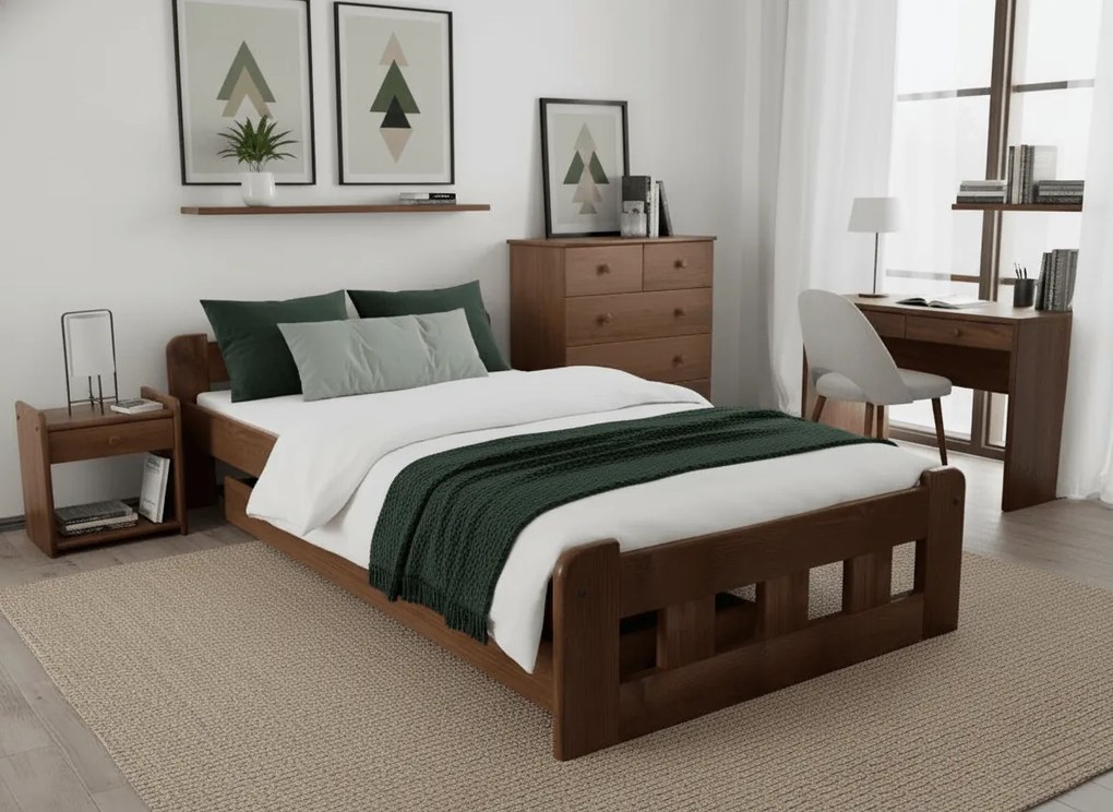 Pat de o persoana inalt Naomi 90x200 cm, stejar Saltele: Cu saltele Deluxe 10 cm, Somiera pat: Cu lamele drepte