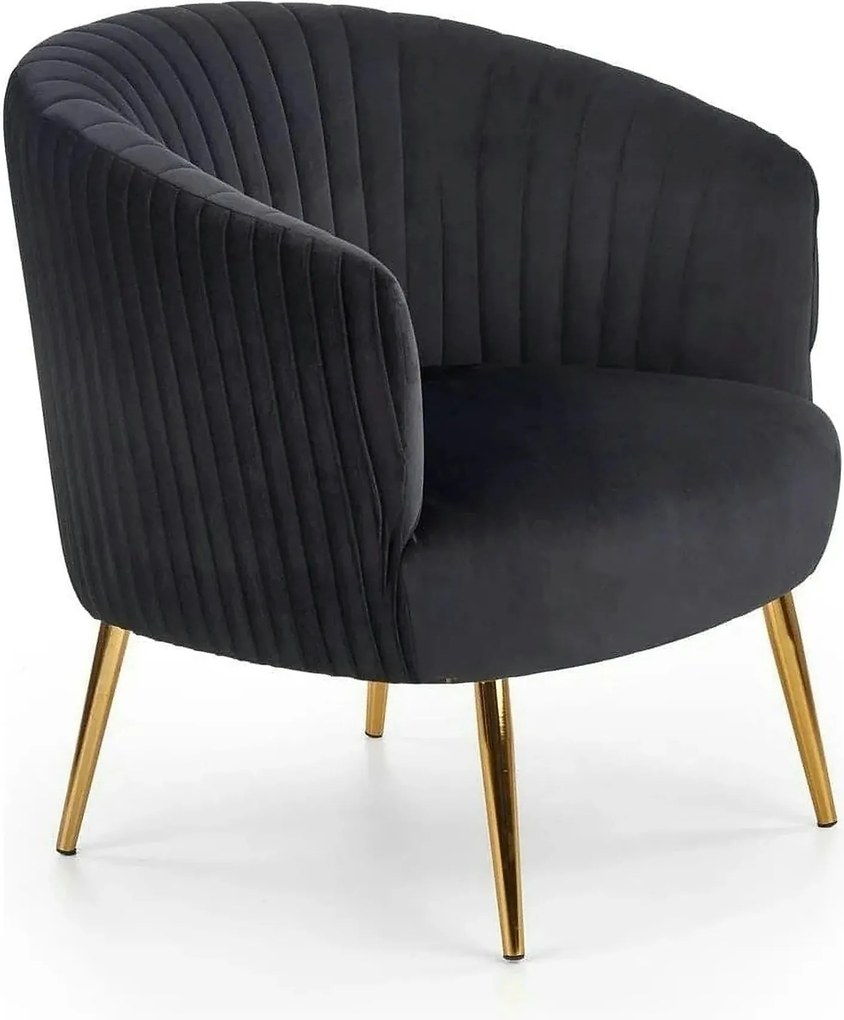 Fotoliu cafenea CROWN, negru/auriu, stofa catifelata/otel, 78x72x80 cm