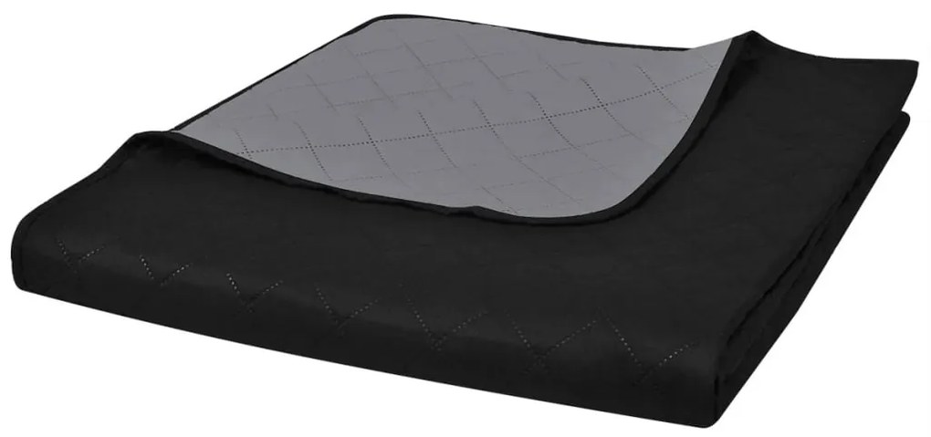 Cuvertură matlasată cu două fețe, negru/gri, 230 x 260 cm