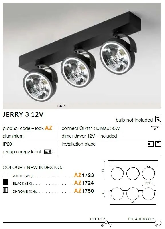 Spot aplicat directionabil JERRY 3 12V alb ZZ AZ1723