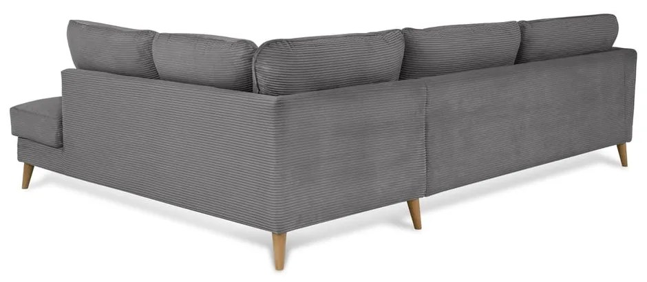 Colțar gri închis cu tapițerie din catifea reiată (cu colț pe partea dreaptă) Paris – Scandic