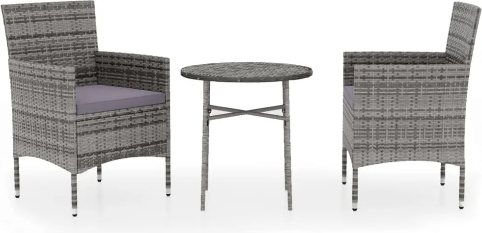 vidaXL Set mobilier de grădină, 3 piese, gri, poliratan