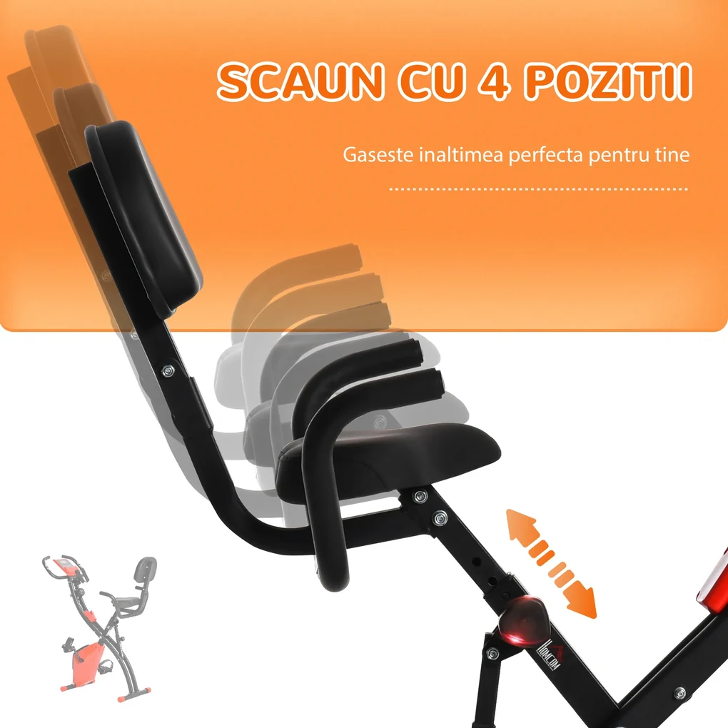 Bicicleta Pliabila HOMCOM 2 in 1, Rezistenta Reglabila pe 8 Nivele, Ecran LCD, 97x51x115cm, Rosu | Aosom Romania