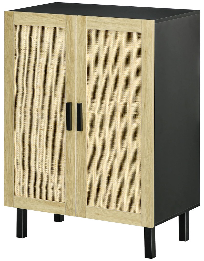 HOMCOM Bufet inalt mobila de depozitare design boem dubla usi cu 3 rafturi in canepa - 73 x 41 x 102 cm | Aosom Romania