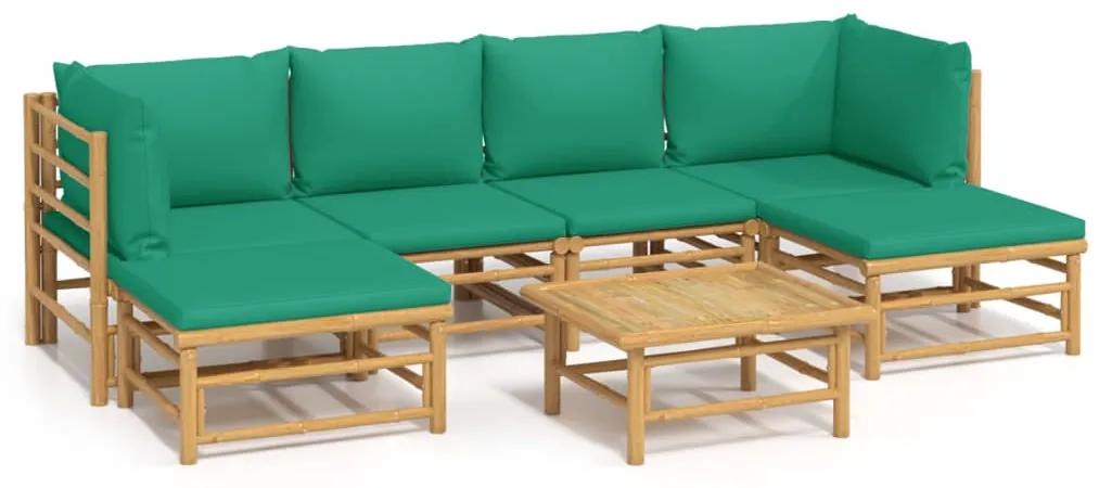 3155165 vidaXL Set mobilier de grădină cu perne verzi, 7 piese, bambus