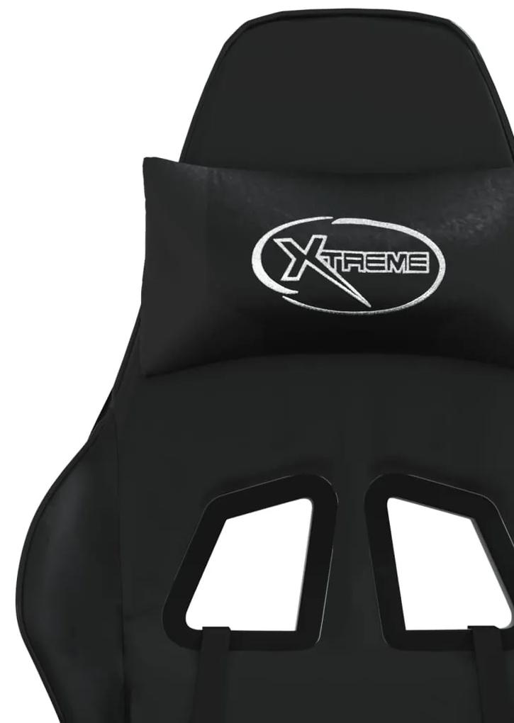 Scaun de gaming cu masaj suport picioare, negru, piele eco