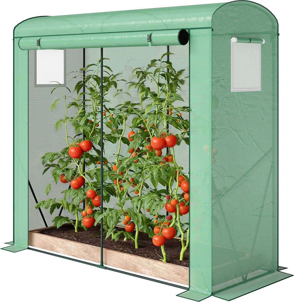 Outsunny Seră cu ferestre cu plasă și ușă rulantă, seră cu folie și cadru din oțel 200 x 75 x 188 cm Verde | Aosom Romania