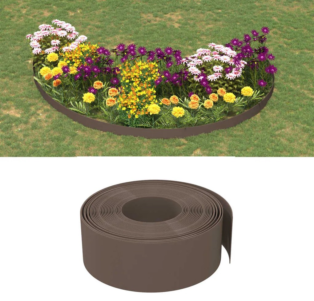 vidaXL Bordură de grădină, maro, 10 m 20 cm, polietilenă