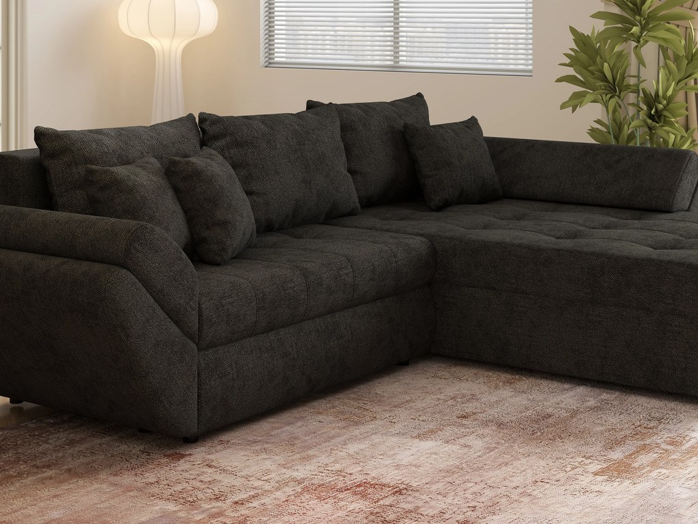 Colțar extensibil dumonde cu ladă de depozitare si sezut confortabil din spuma high-density, Loana Enjoy Black 270x185 cm