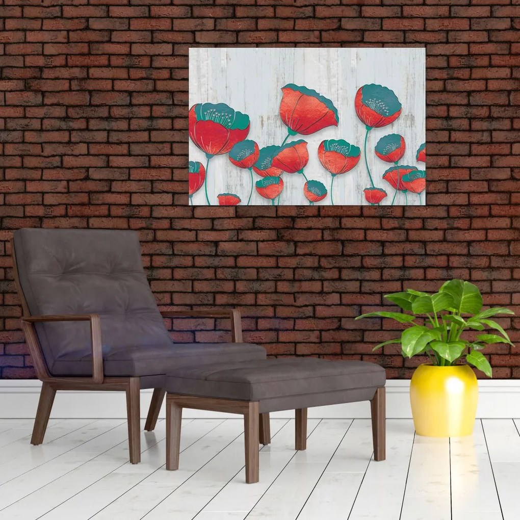 Tablou - Maci de câmp - petrol (90x60 cm)