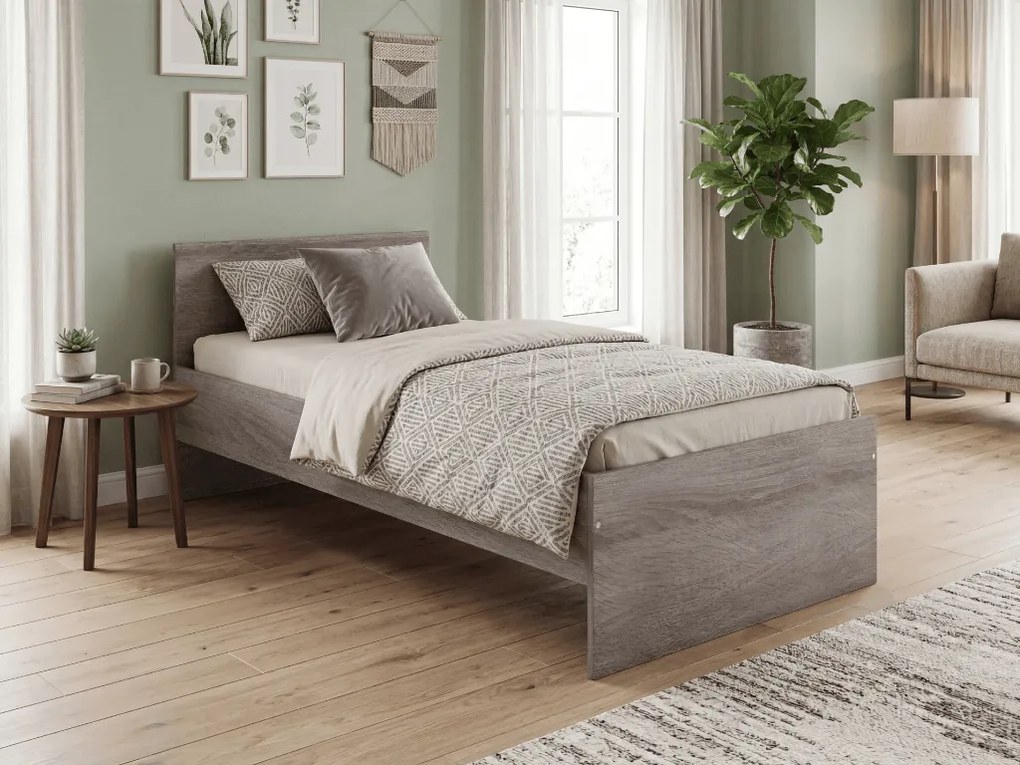 Pat ELISA 90 x 200 cm, stejar trufa Saltele: Cu saltele Deluxe 10 cm, Somiera pat: Fara somiera