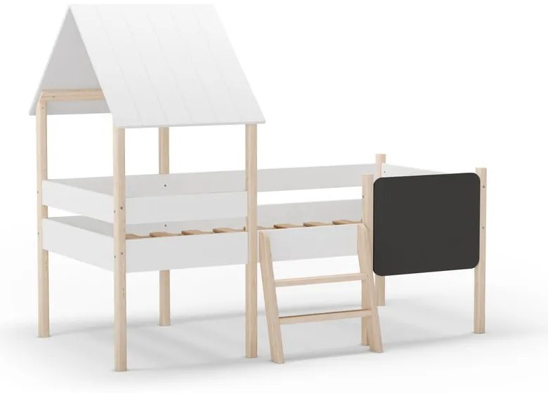 Pat pentru copii alb de tip casă/înalt din lemn de pin 90x190 cm Mint – Marckeric