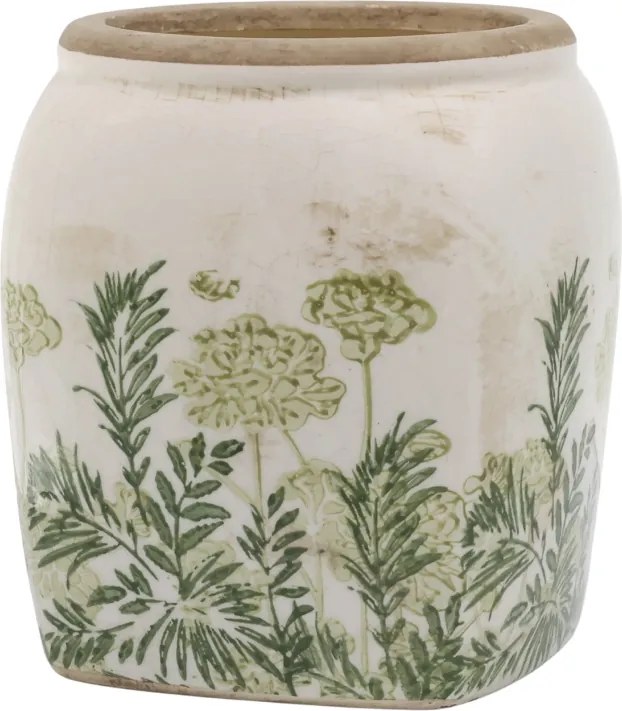 Ghiveci din ceramică cu imprimeu floral, verde, H15/D13,5 cm, „Laval”