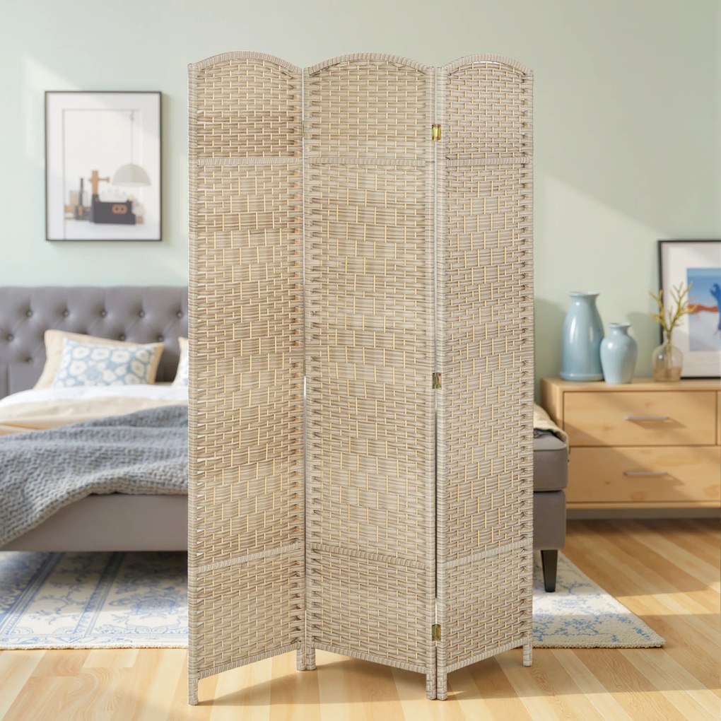 HOMCOM Paravan Interior cu 3 Panouri Pliabil, 135x180 cm, Separatoare Împletit din PP și Lemn de Pin, Stejar | Aosom Romania