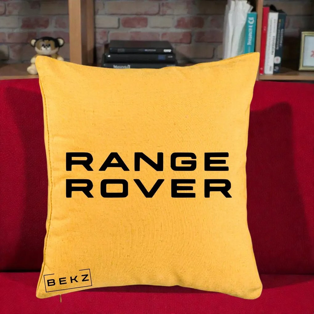 Perna Personalizata cu emblema Range Rover, 40x40 cm, Galben, Husa Detasabila, Perna Inclusa, BEKZ®
