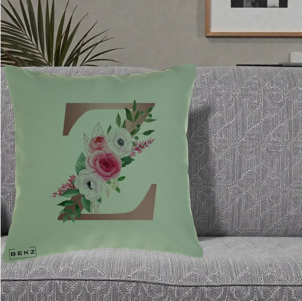 Cadou Personalizat - Perna Personalizata Monograma Rose Gold Litera Z, 40x40 cm, Verde, Husa Detasabila, Perna Inclusa, BEKZ®