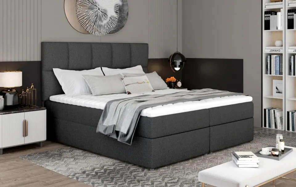 Pat boxspring, tapitat, cu spatiu pentru depozitare, 165x210 cm, Glossy, Eltap (Culoare: Inari 96 / Negru pepit)