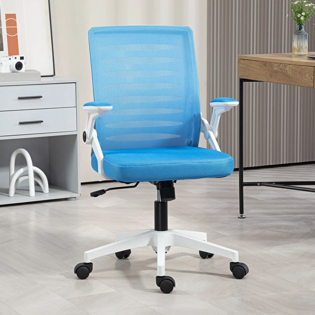 Vinsetto Scaun Ergonomic Reglabil pe Înălțime cu Cotiere de Ridicare, Scaun de Birou Pivotant din Poliester, 54x54x89-99 cm, Albastru | Aosom Romania