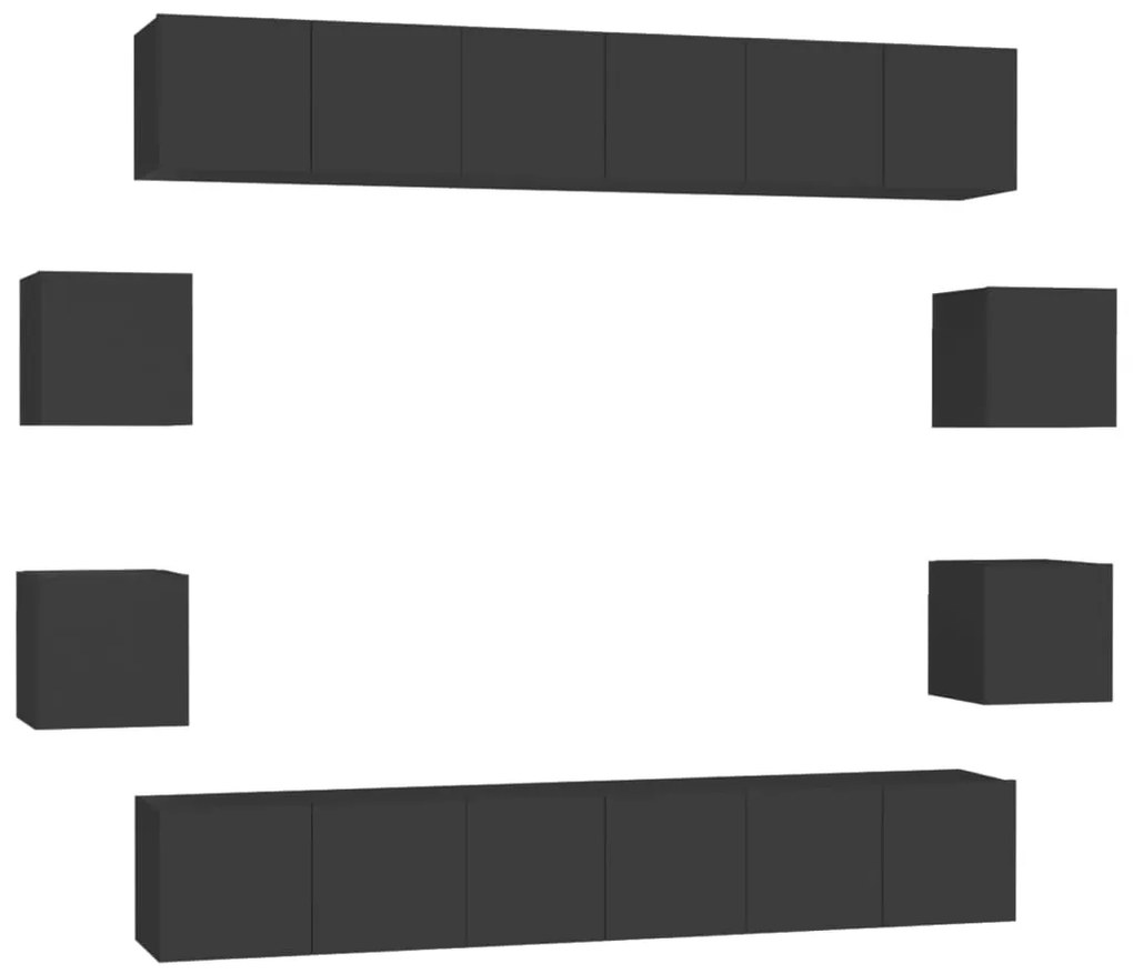 Set dulapuri TV, 10 piese, negru, PAL Negru, 60 x 30 x 30 cm (6 pcs), 1