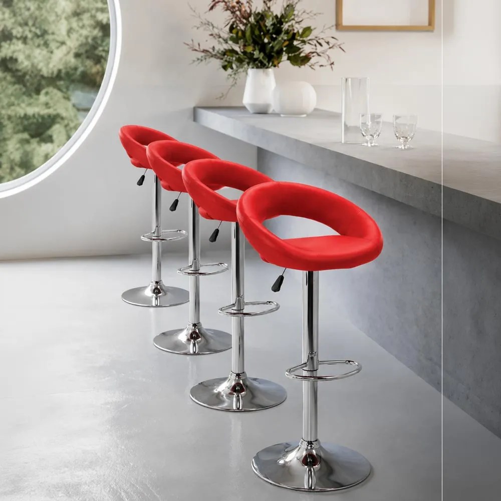 Scaun bar rosu ABS 151 comod din piele ecologica cu baza metalica