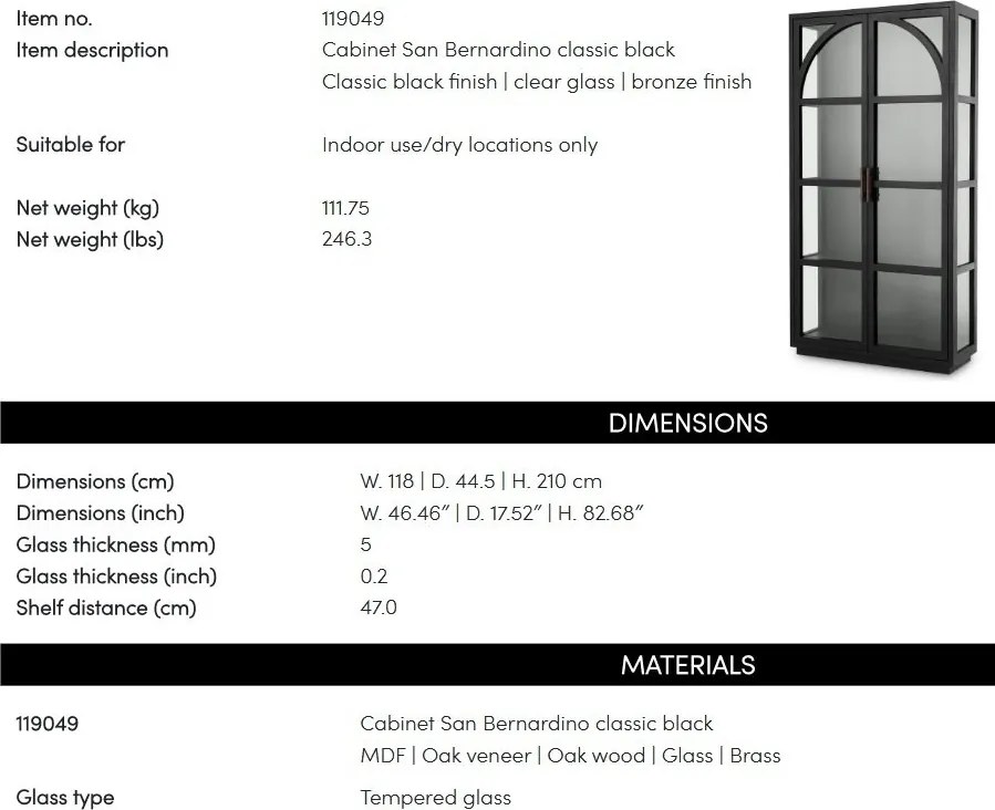 Vitrina design LUX, Furnir Stejar negru, San Bernardino