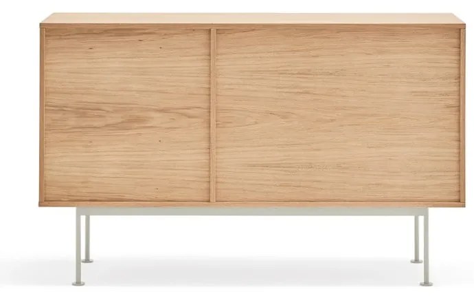 Comodă cu aspect de lemn de stejar Teulat Yoko, lățime 128 cm, alb-crem