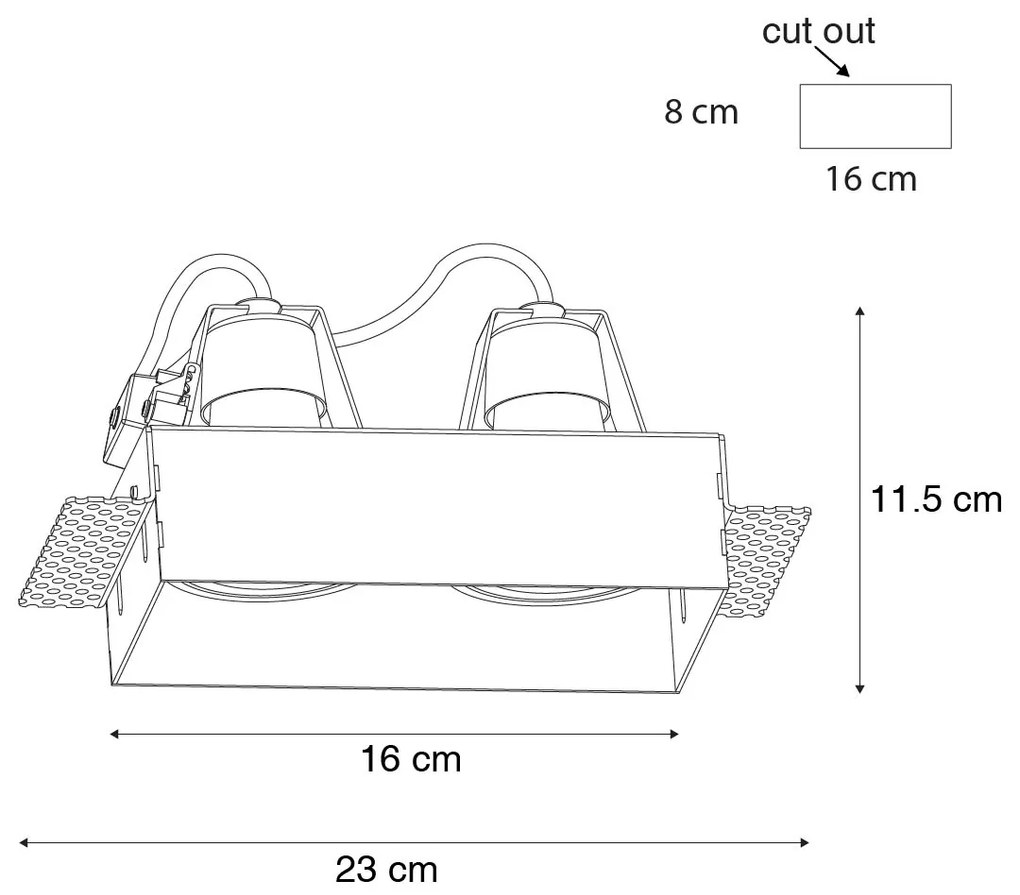 Set de 6 spoturi incastrate negre GU10 70mm 2-lumini fara rama - Oneon