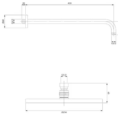 Para de dus cu suport fix Omnires Slimline auriu periat