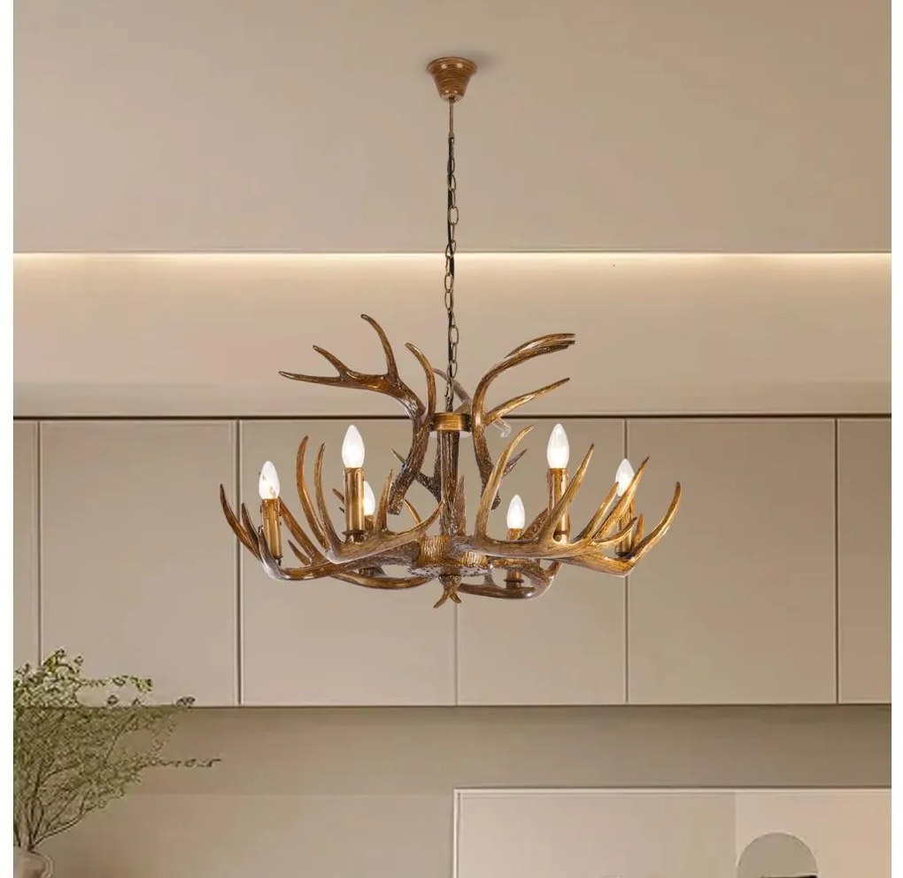 Brilagi - Candelabru suspendat cu lanț DEER, 6xE14/10W/230V, Ø 80 cm, cu coarne