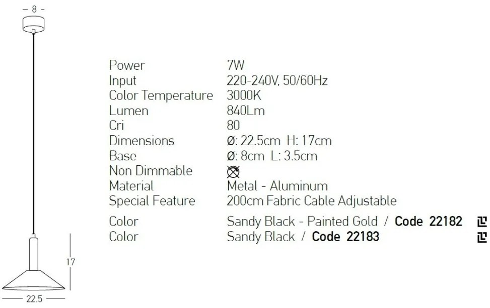 Pendul LED design modern Sindra negru, auriu