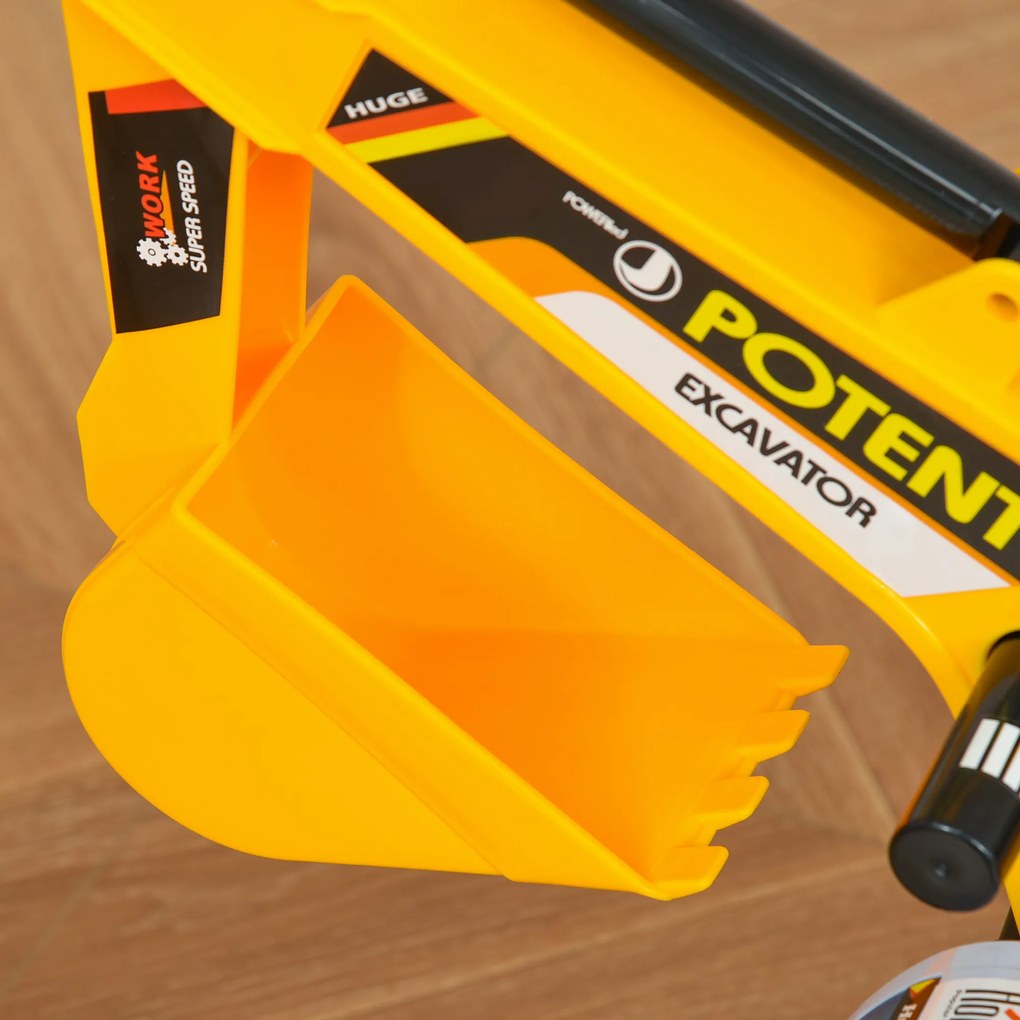 HOMCOM Buldozer Jucarie cu Excavator Manual Scaun Rotativ si Casca, Jucarie prevazuta cu Loc, Copii 2-3 ani, 77x26x55cm, Galben