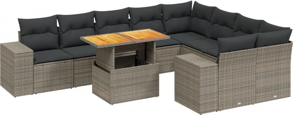 vidaXL Set mobilier de grădină cu perne, 10 piese, gri, poliratan