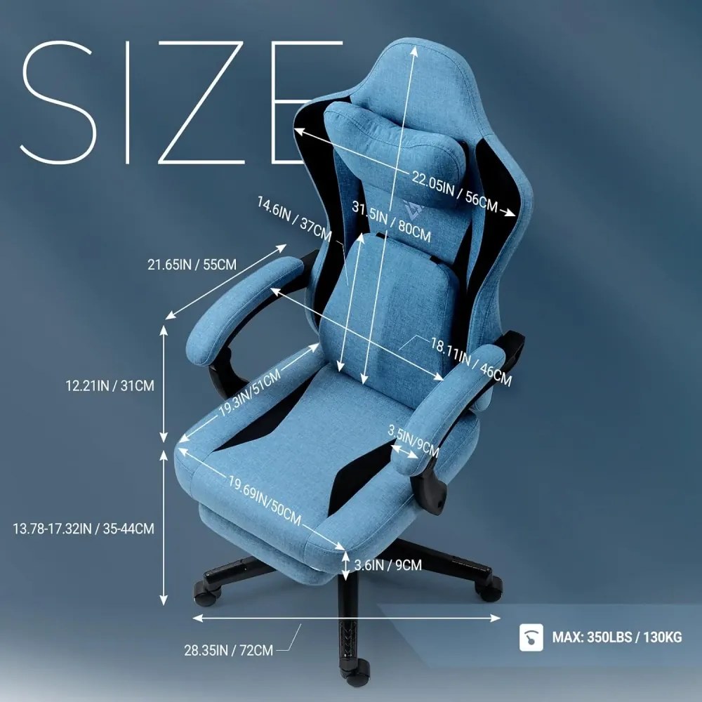 ErgoRelax Pro JD– Scaun Gaming Ergonomic, Masaj Lombar si Incalzire, Spătar Rabatabil 155°, Suport picioare, Material textil, Albastru/Negru